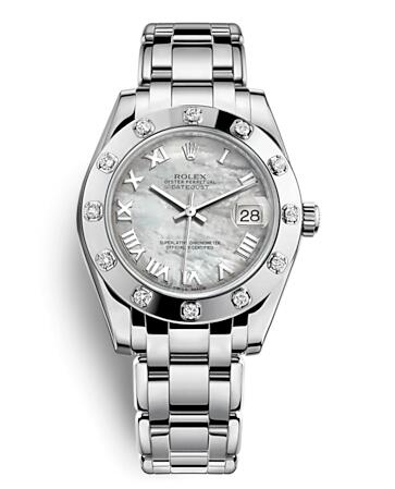 34MM Rolex Pearlmaster 81319 Knockoff Ladies’ Watches With White Mother-Of-Pearl Dials For Christmas Gift