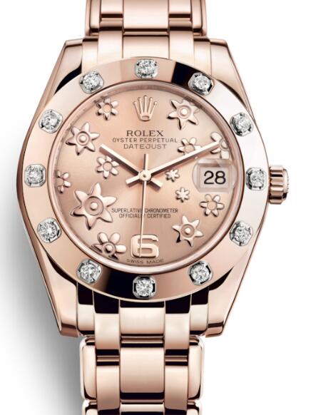 34MM Rolex Pearlmaster Replica Ladies’ Watches With Pink Flower-Pattern Dials