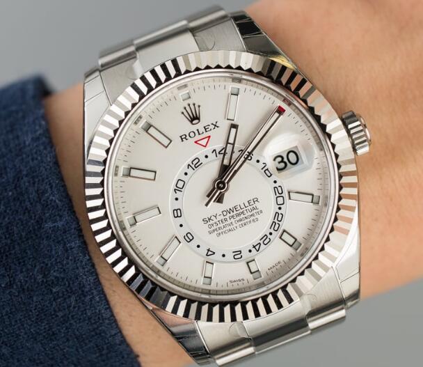 Decent White Gold And Oystersteel Rolex Sky-Dweller Watches Replica For Hot Sale