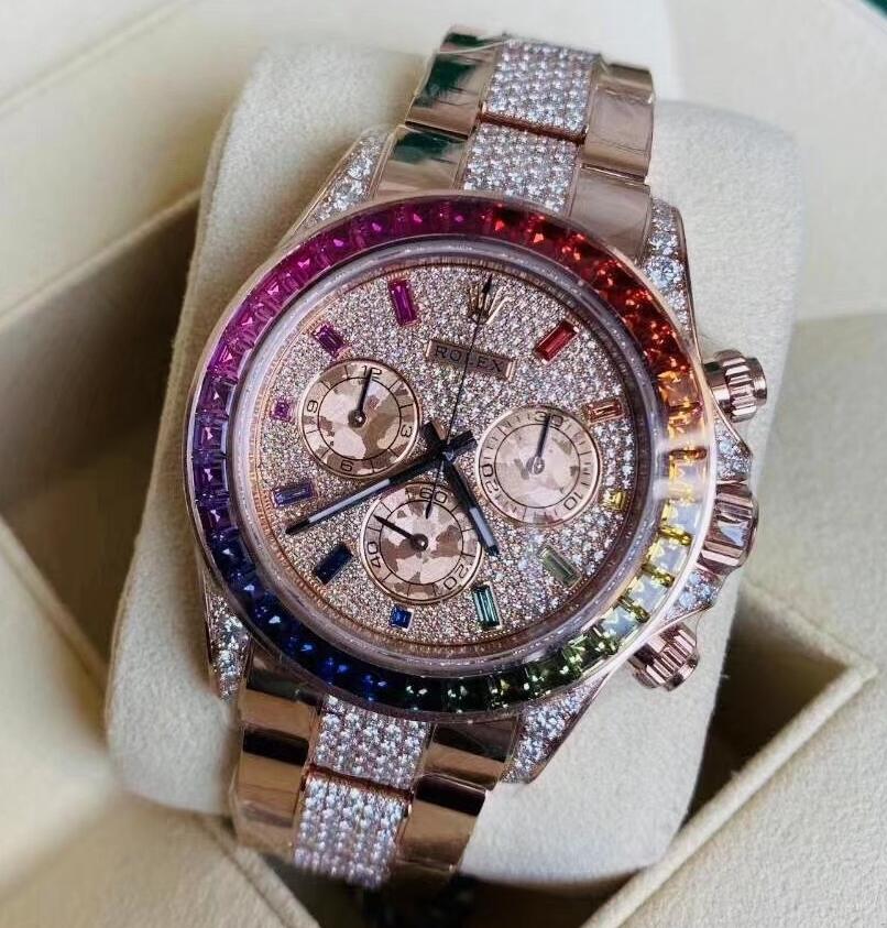 Swiss made replica watches are corvered with diamonds on the dials.